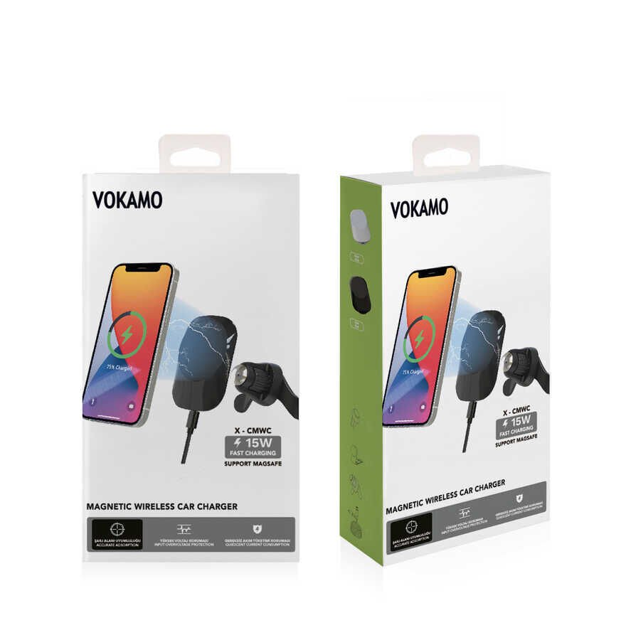 Vokamo WRL-01 Mıknatıslı Kablosuz Şarj Araç Telefon Tutucu Beyaz