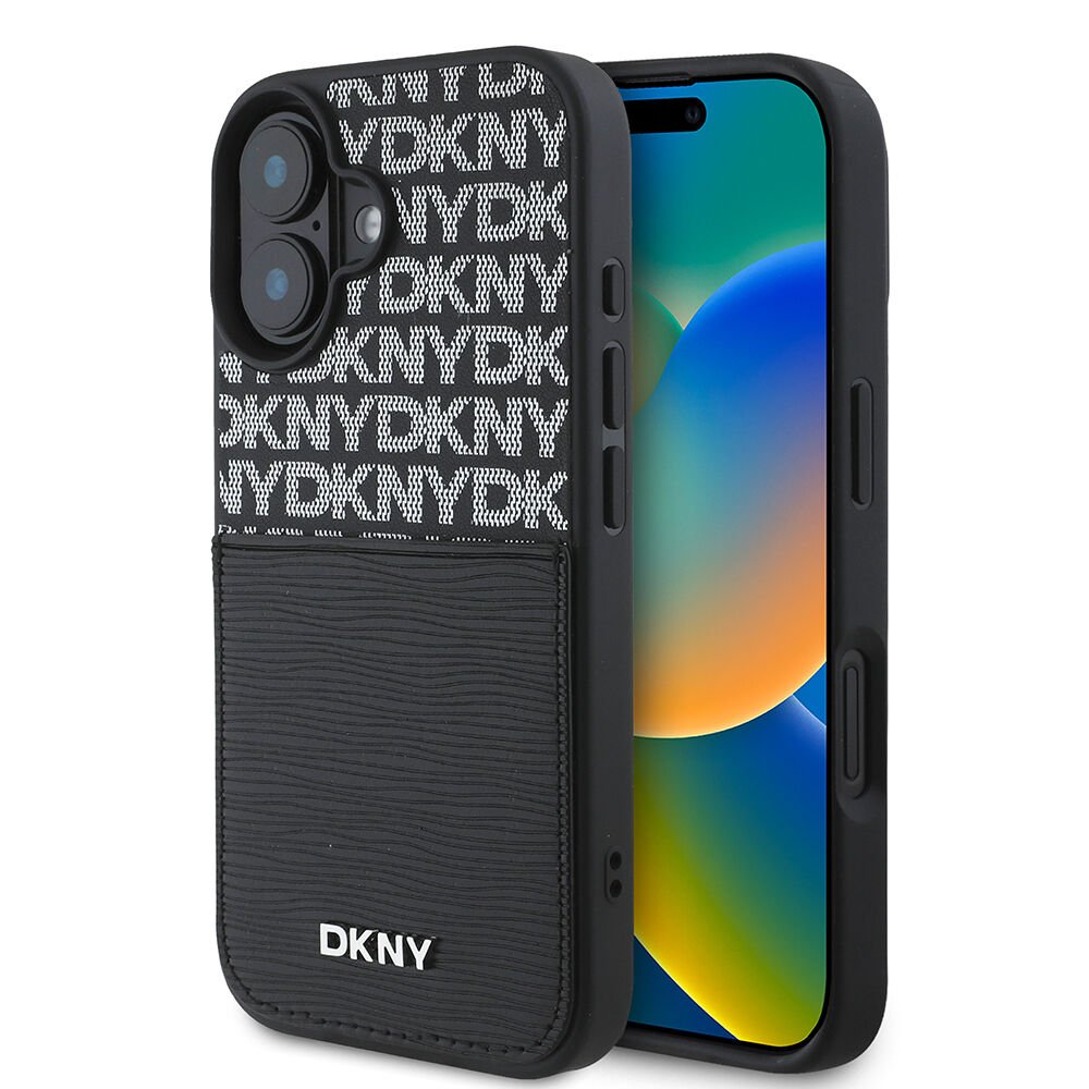 Apple iPhone 16 Kılıf DKNY Orjinal Lisanslı Kartlıklı 3D Yazılı Repeat Texture Pattern Kapak