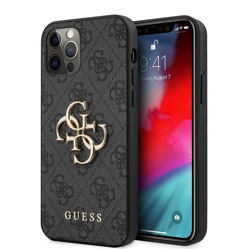 Apple iPhone 12 Pro Max Kılıf Guess Orjinal Lisanslı PU Deri Büyük Metal Logo Dizaynlı Kapak