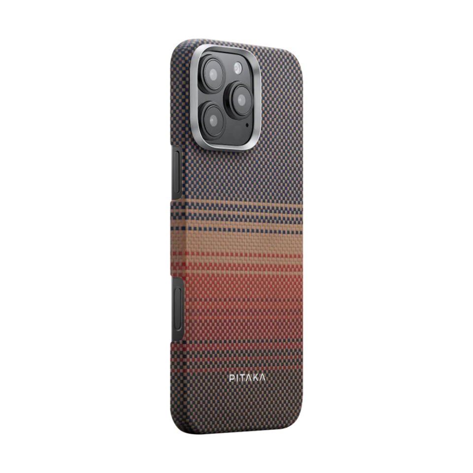 Apple iPhone 16 Pro Max Kılıf Magsafe Şarj Özellikli Aramid Fiber Pitaka Tactile Woven Sunset-Moonrise Serisi Sunset Kapak