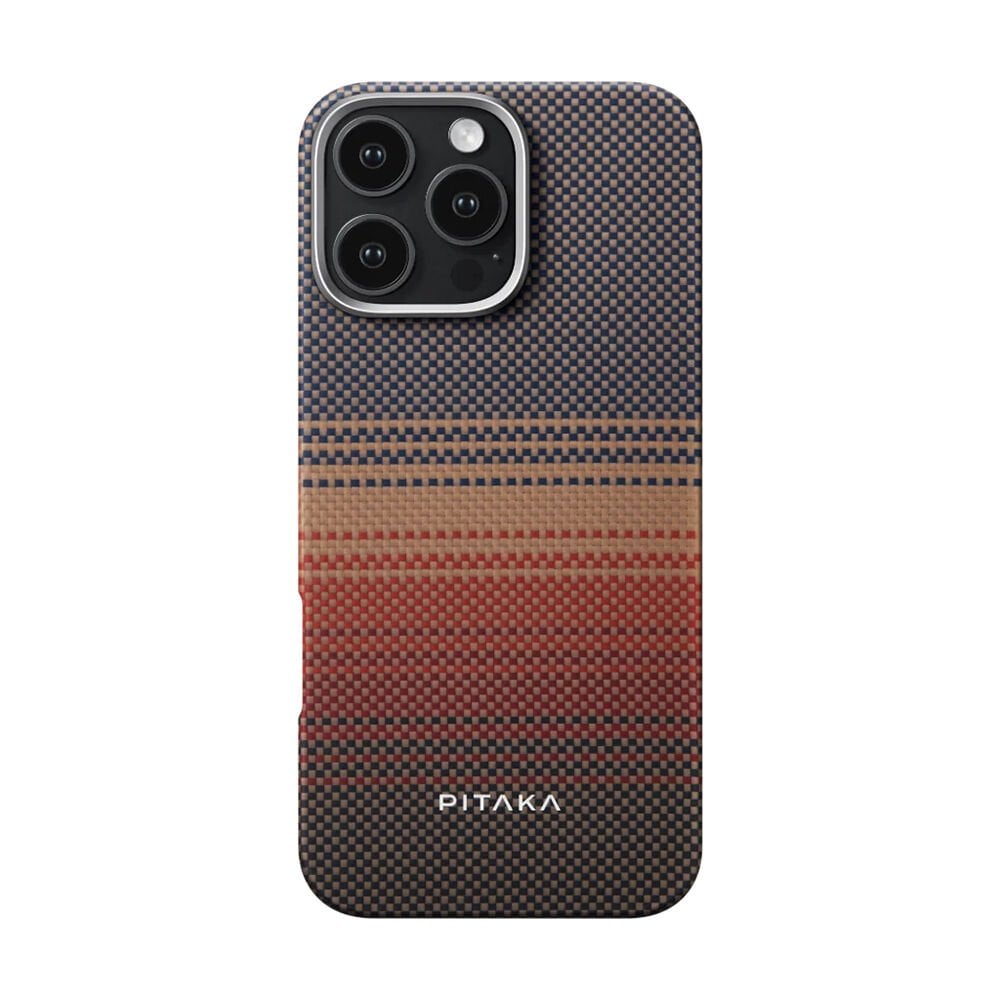 Apple iPhone 16 Pro Max Kılıf Magsafe Şarj Özellikli Aramid Fiber Pitaka Tactile Woven Sunset-Moonrise Serisi Sunset Kapak