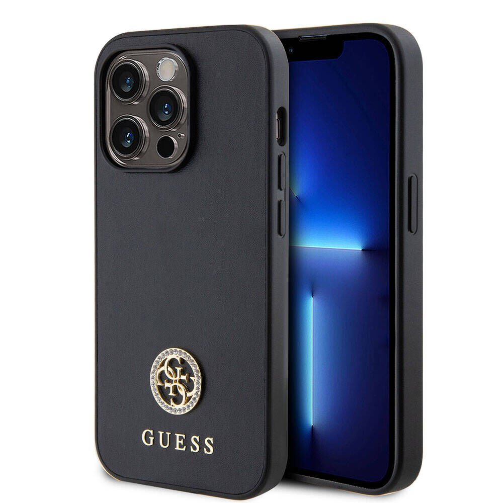 Apple iPhone 15 Pro Kılıf Guess Orjinal Lisanslı Deri 4G Metal Logo Strass Kapak