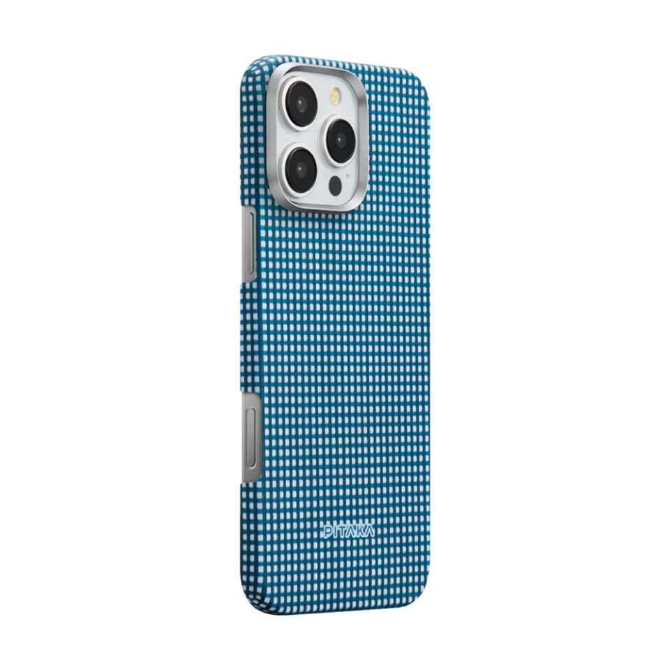 Apple iPhone 16 Pro Kılıf Magsafe Şarj Özellikli Aramid Fiber Pitaka Ultra-Slim Classic Serisi Ocean Blue Kapak