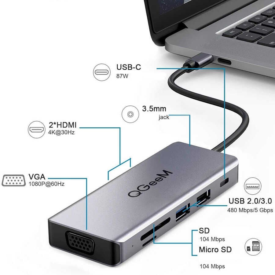 Qgeem QG-UH09 9 in 1 Usb Hub