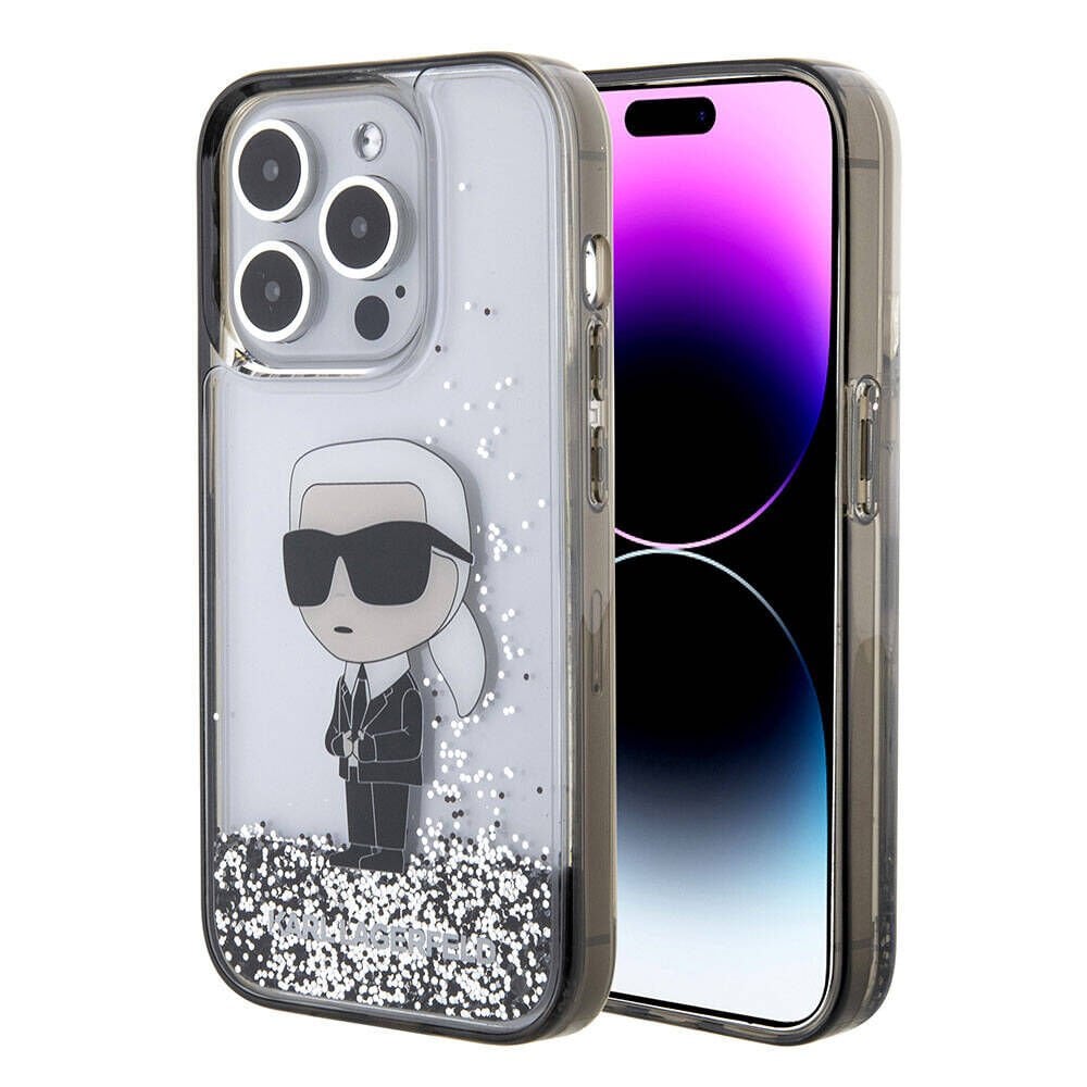 Apple iPhone 15 Pro Max Kılıf Karl Lagerfeld İkonik Sıvılı Glitter Orjinal Lisanslı Kapak