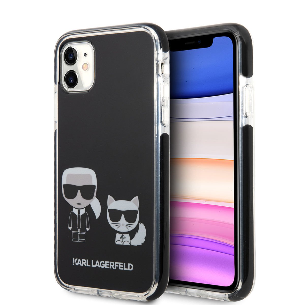 Apple iPhone 11 Kılıf Karl Lagerfeld Kenarları Siyah Silikon K&C Dizayn Kapak