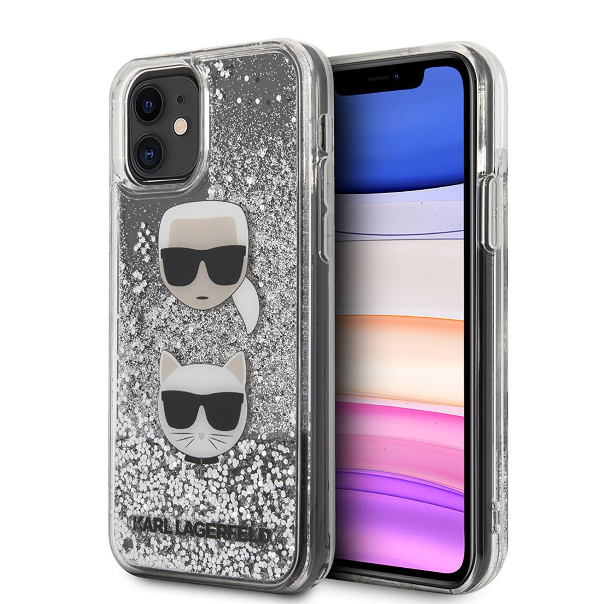 Apple iPhone 11 Kılıf Karl Lagerfeld Sıvılı Simli K&C Dizayn Kapak