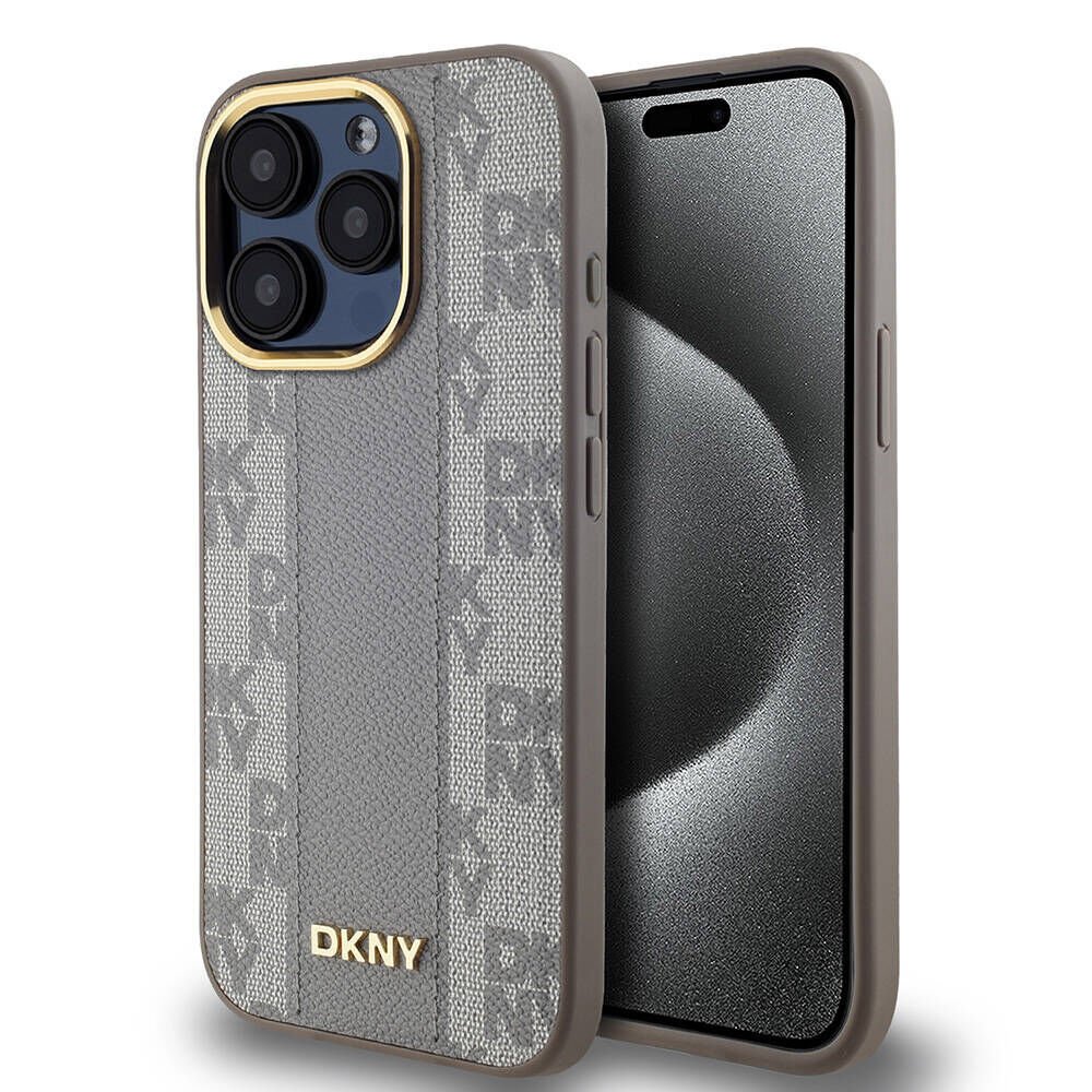 Apple iPhone 15 Pro Max Kılıf DKNY Orjinal Lisanslı Magsafe Şarj Özellikli 3D Yazılı Checkered Pattern Kapak