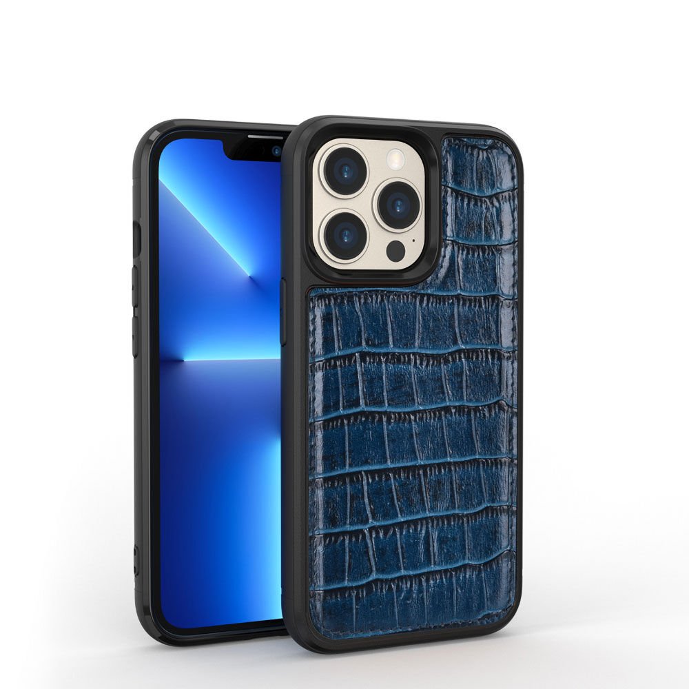 Apple iPhone 13 Pro Max Kılıf Wiwu Croco Pattern Calfskin Orjinal Deri Kapak