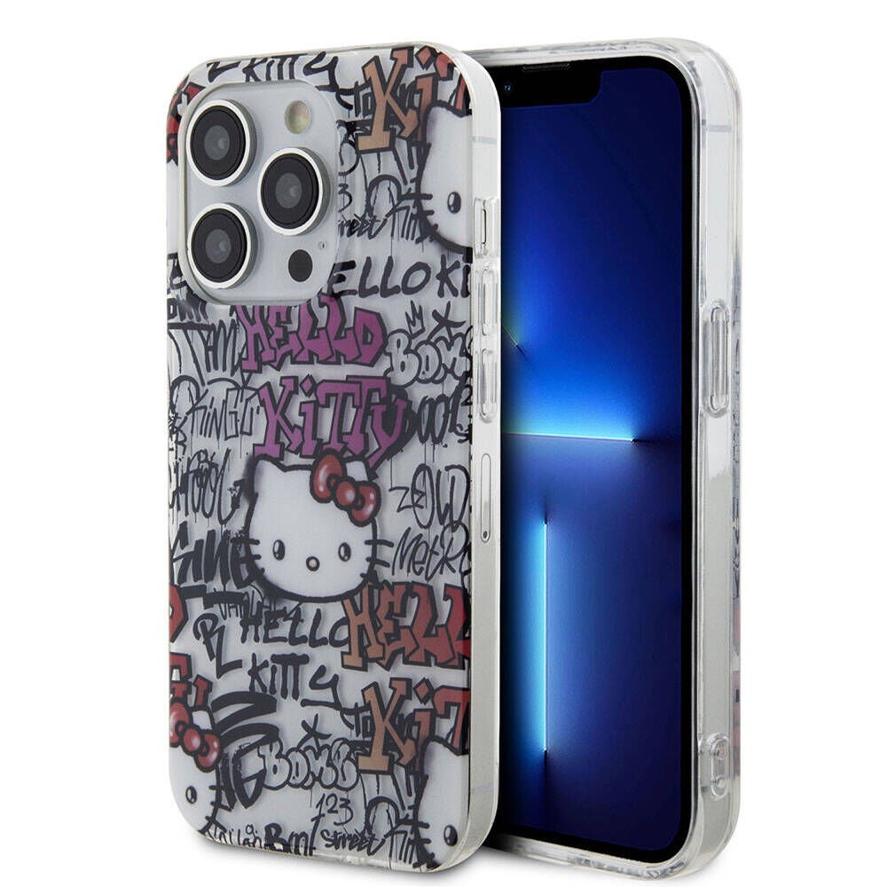 Apple iPhone 15 Pro Max Kılıf Hello Kitty Orjinal Lisanslı İkonik Logolu Etiket Graffiti Kapak