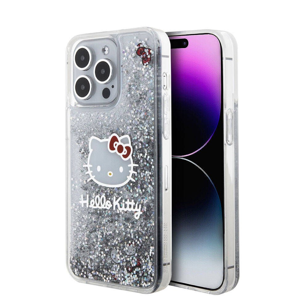 Apple iPhone 15 Pro Max Kılıf Hello Kitty Orjinal Lisanslı İkonik Sıvılı Glitter Kapak