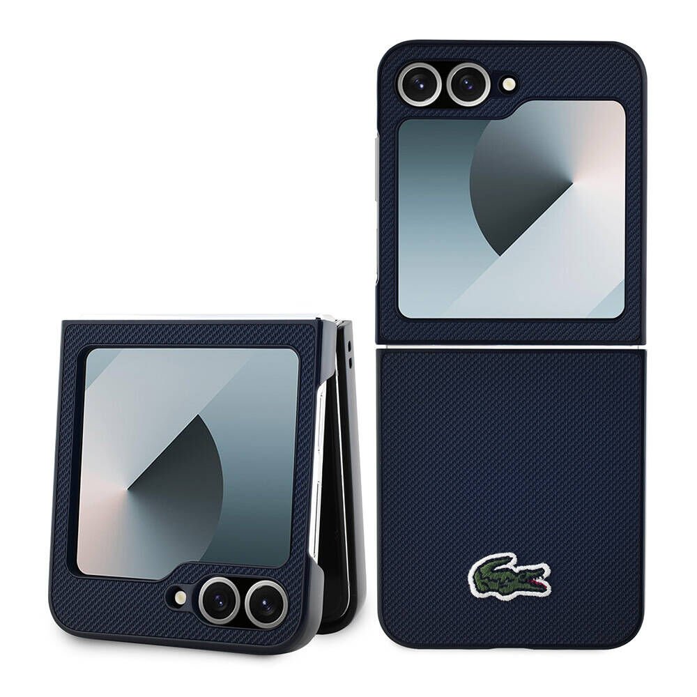 Samsung Galaxy Z Flip 6 Kılıf Lacoste Orjinal Lisanslı Magsafe Şarj Özellikli Pike Desenli Arka Yüzey İkonik Timsah Dokuma Logolu Kapak