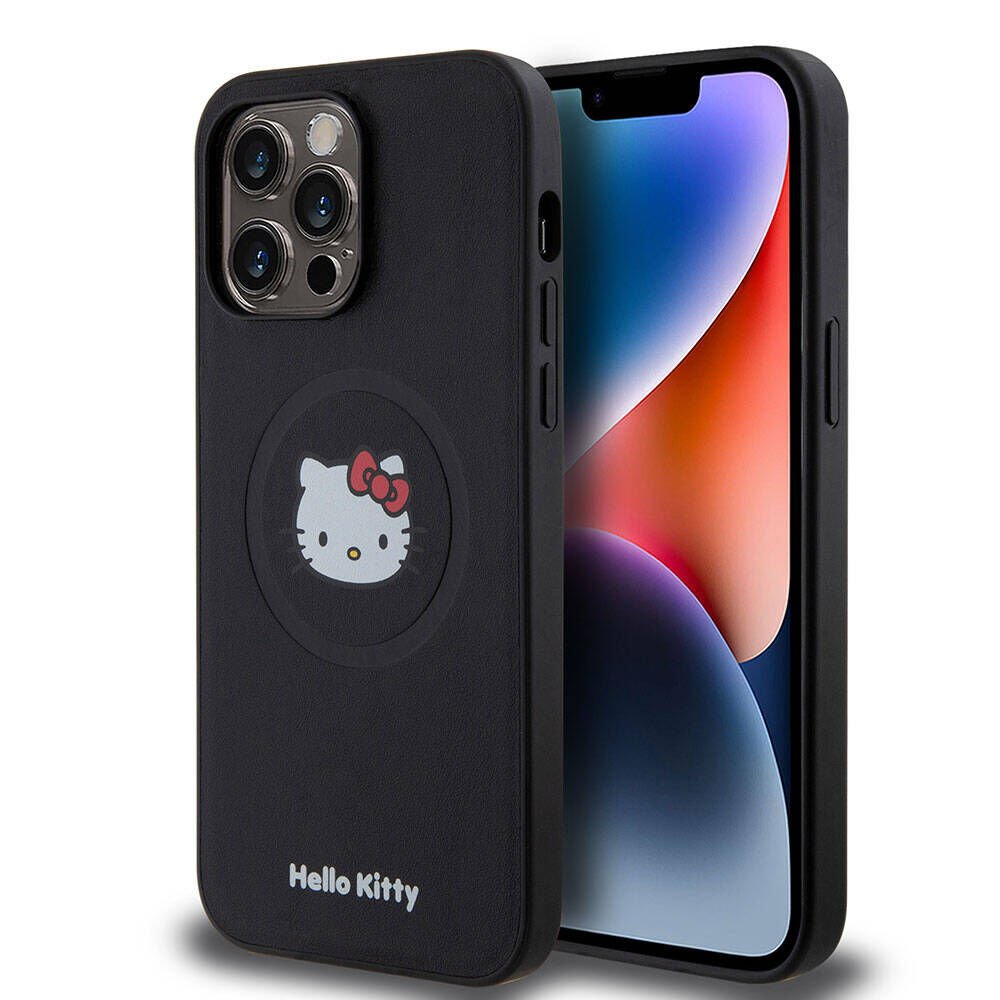 Apple iPhone 15 Pro Max Kılıf Hello Kitty Orjinal Lisanslı Magsafe Şarj Özellikli Kitty Head Deri Kapak